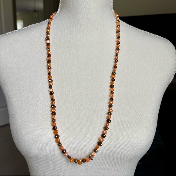 Freshwater Pearls | Colored Small Freshwater Pearls Chocolate & Orange 30" Long - Picture 6 of 6